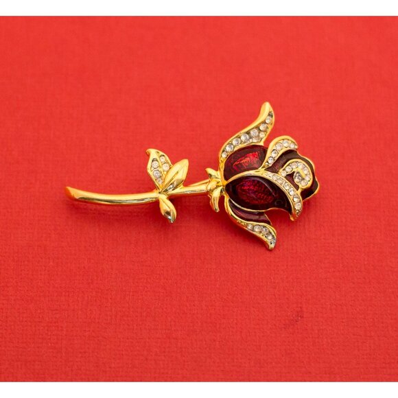 Vintage Victorian Style Brooch in an elegant rose design with rhinestones - F3 - Picture 2 of 3